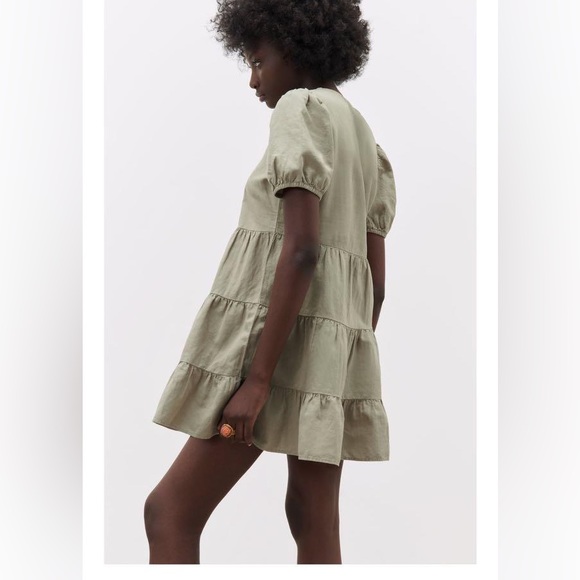 ❣️SOLD❣️ Zara Tiered Green Mini Dress Size M - Picture 7 of 12